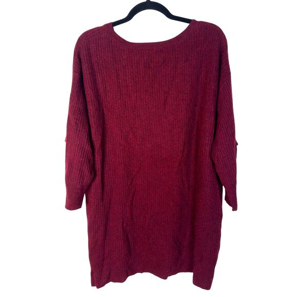 Neiman Marcus Cashmere Ribbed Sweater Sz XL Longline Burgundy Batwing Boat Neck - Picture 4 of 7
